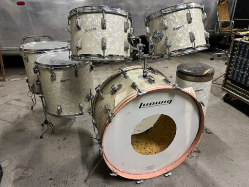 Vintage 1960s Rogers BIG Sizes White Marine Pearl Drum Kit