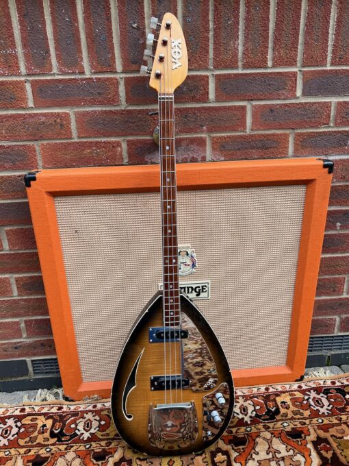 Vintage 1960s Vox Teardrop Bill Wyman Sunburst Bass Guitar