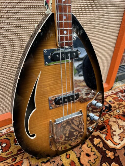 Vintage 1960s Vox Teardrop Bill Wyman Sunburst Bass Guitar
